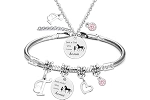 LOCCY Horse Bracelet for Girls, Horse Gifts for Girls, 26 Initial Letters Horse Pendant Necklace Jewellery, Silver Girls and Horse Necklace for Girls, Horsey Things for Girls Horse Lovers