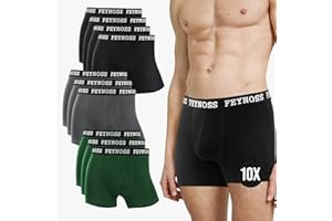 feynoss Boxer Homme Coton (Lot de 10), Calecon Homme Coton avec Ceinture Élastique,sans Étiquette, Coupe Élastique,Très Doux et Respirant,Convient pour Les Sports d'été