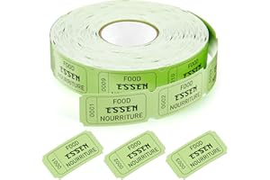 Nezyo Wertmarken Rolle 1000 Blatt Perforierte Wertmarken Fortlaufende Nummer Essensmarken Rolle Getränke Marken Rolle Abrisskarten für Geschäfte Bar Hochzeit Party Weihnachten(Grün,FOOD)