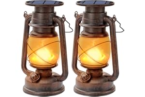 Hzitcigm Lanterne Solaire Extérieure, 2 Pièces Vintage Solaire Lanterne LED Tempête Rétro Lanterne Camping avec Effet de Flammes Lanterne LED D'extérieur Étanche Lampe Solaire pour Jardin Porche Fête