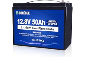 DCHOUSE Batterie au lithium LiFePO4 12V 50Ah, BMS intégré, durée de vie de 10 ans, plus de 4000 cycles, parfaite pour bateau, marine, moteur de trolling, camping, énergie solaire/éolienne