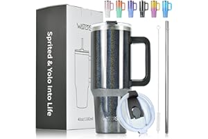 WATERSY Kubek podróżny, kubek do kawy, 1,134 ml, pokrywka ze słomką i uchwyt, stal nierdzewna, podwójna ścianka, izolowana próżniowo, butelka na wodę, termiczna do zimnej gorącej kawy, 1182 ml