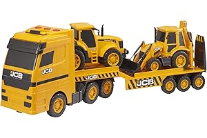 HTI JCB Heavy Load Transporter Truck with Lights & Sounds | Includes JCB Construction Vehicles | Toy Transporter Lorry for Kids Age 3+ | Indoor & Outdoor Sandpit Play