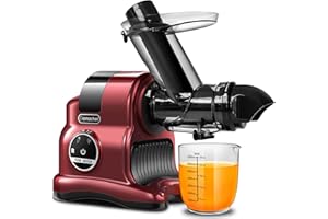 AMZCHEF Licuadora prensado en frío- Extractor de zumo y verduras con motor silencioso 150W - 80MM Exprimidor grande Slow Juicer Machine - 2 Velocidades & Función Reversa - libre de BPA - Rojo