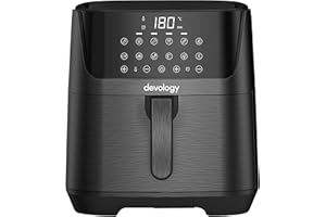 Devology Digital 6.5L Air Fryer Non Stick -50 Recipe Cookbook- 12 Pre-Set Programs - Oil-free cooking - Compact Family Air Fryer Home - 60 Minute Timer - Portable Kitchen Appliance - Dish Washer Safe