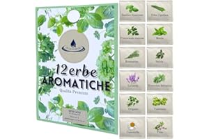 ACQUAVERDE Kit 12 Erbe Aromatiche Officinali, Semi di: Basilico, Erba Cipollina, Prezzemolo, Menta, Rosmarino, Salvia, Lavanda, Finocchio, Origano, Valeriana, Camomilla, Timo - Orto Facile