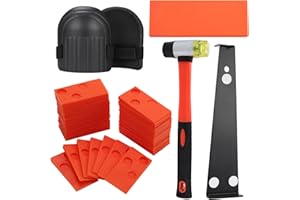 MOENDERGO Kit di installazione per pavimenti in legno laminato con 40 distanziatori, barra di trazione resistente, blocco maschiatura solido, martello a doppia faccia, ginocchiere in schiuma (arancione)