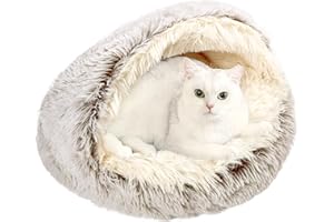 Arquiel Cat Bed Round, Hooded Cave Fluffy Dog Beds, Cozy Donut Anti Anxiety Dog Bed for Small Pets, Gifts for Pet Lovers(24×24inch, Coffee)
