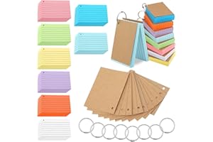 Vyuwast 8 Packs 800 Flash Cards Revision Cards Lined Index Cards with 8 Binder Rings, Record Cards Blank Flashcards Study Cards for Office Home School Learning Record