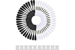 ANEWSERA 50 Pcs Embroidery Threads, White & Black Cross Stitch Thread Friendship Bracelets Floss, Cotton Needlework Threads, Crafts Sewing Thread with 10 Pcs Floss Bobbins for Knitting, Cross Stitch Project