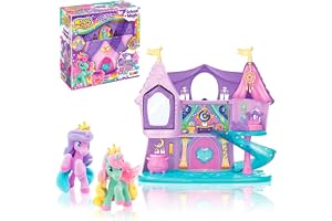 MAGIC PONYS Magiska lekset – Stor Leksaksslott med 2 exklusiva ponnyer och ljuseffekt, enhörning för flicka, 3+ år, bra presentidé