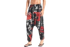 AITFINEISM Pantaloni da Uomo Harem Comodi Pantaloni Elastici in Vita Pantaloni Casual Hippies Pantaloni