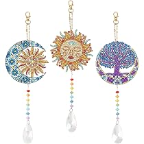 Kit 3 Attrape-soleils 5D Diamant Painting - Motifs Lune, Cœur, Arbre, Avec Outils, Décoration Fenêtre Ou Jardin