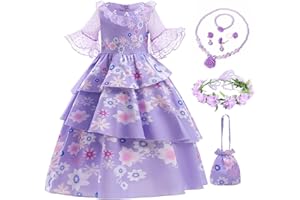 CMXOAJ Isabella Fancy Dress for Encanto, Girls' Dresses Girls Dress Up, Girls Deluxe Princess Fancy Dress Kids with Accessories, Girls Costume Summer Dress Isabella Dress Up for Girls
