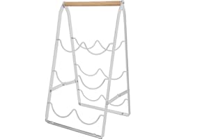 LIN HOME Botellero de Metal para 6 Botellas Diseño Elegante Blanco – Estante para Vinos Plegable con Mango de Madera