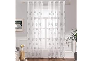 MIULEE Tenda per Camera da Letto, Tende Voile con Grigio Ricamata Motivo, Tende Bianche Trasparenti con Occhielli, Tenda Finestra Interni per Casa Soggiorno e Salotto 2 Pezzi,2xL 140 x A 260 cm
