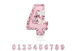 PARTYHAUSY Candele Compleanno 4 Anno,3D a Farfalla Candele, Numero 4 Candele di Compleanno Rosa Candele Torta Decorazione, Adatto A Feste di Compleanno Festa Baby