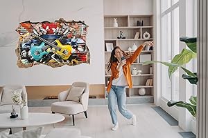 WMOLTDTM Collage of Music Photo Hole in Wall Sticker Wall Mural (38916455) Guitars (90cm x 60cm)