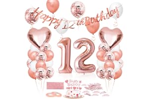 EPOKUS Balloon 12th Birthday Rose Gold Giant Foil Balloon Number 12, Happy Birthday Foil Balloon 12, Balloon 12 Decoration for Birthday Women