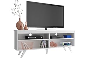 Madesa Mueble de TV Moderno, Mesa de Salón con 4 Estantes de Gran Almacenaje para Televisores de hasta 65 Pulgadas, 150 x 38 x 58 cm, Madera - Bianco