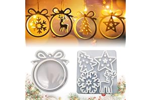 Boluoboluomi Silikonform Weihnachten, 2 Pcs Silikonformen Gießformen, Weihnachtsbaum-,Schneeflocken-, Stern- und Elchformen, Epoxid-Silikonformen für die Herstellung von Christbaumschmuck
