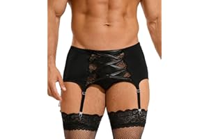 ohyeahlady Lace Suspenders Men Sexy Underwear Thigh Garter with Strong Clips Sissy Lingerie Clothing S-XL (No Thongs)