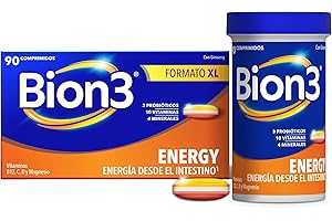 BION 3 Bion3 Energy Comprimidos Multivitamínicos con Probióticos, Complemento Alimenticio para Energía Física y Mental¹ y Reducción de Fatiga¹, Magnesio, Vitamina C, D, Complejo B, y Ginseng, 90 comprimidos