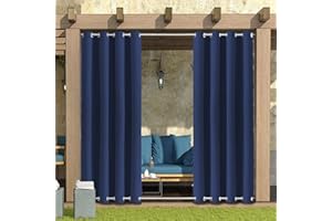 Rosnek Outdoor Curtains Waterproof,Thermal Insulated Pergola Curtains Blackout Gazebo Curtains Waterproof Windproof with Drape Eyelet Top and Bottom,Blue,52W''x 84L'',1 Panel