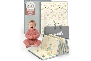 Laleni Tapis d’éveil bébé 120 x 150 x 1 cm – imperméable, pliable et réversible – épais, antidérapant et doux – pour intérieur/extérieur – motif arc-en-ciel