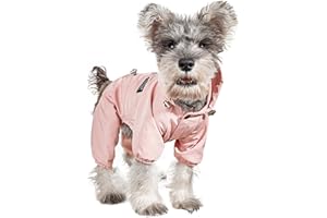 JODSEN Impermeables para Perros Mascotas,Impermeable Ajustable con cordón para Cachorros al Aire Libre,Chaqueta para Cachorro con Capucha Resistente al Agua para Perro pequeño medianos (L, Pink)