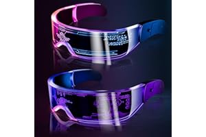 Tanganan 2pcs LED Visor Glasses, LED Light Up Glasses Neon Luminous Glasses 7 Color 5 Modes Cool LED Glasses for Adult