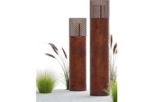 BENTSON Windlichtsäule I 2er Set I Deko-Säule für Garten im Rost Industrial Design I Windlicht für draußen und drinnen I Laterne inklusive Kerzen I Orientalisch I 95cm + 75cm