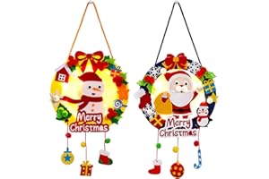 ONESHLEE Kit Manualidades Navidad Niños, Material De Manualidades para Niños, Juegos De DIY Corona Navidad De Fieltro con Luces, para Casa Puerta Ventana, Regalo Luminoso Personalizado Niñas (MC Papá Noel)