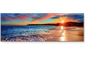 Paul Sinus Art Tableau de qualité sur Toile tendue sur Toile Motif Coucher de Soleil sur la mer, 120 x 40 cm