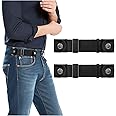 WOWOGO 2 Pack No Buckle Belts for Men Women Side Belt Elastic Stretch Adjustable Invisible Belt Fits 1.5 Inch Belt Loops, 01-black+black, Fit 2 loop distance 7"-9"