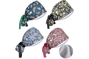 BESFORTA OP-Hauben für Damen, Satin-gefüttert, verstellbar, mit Knöpfen, Schweißband, Pferdeschwanz, Arbeitskappe mit Raffhalter, 4 Stück