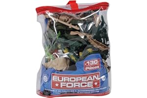 EUROPEAN FORCE - Set Complet d'un Champ de Bataille Militaire avec 130 Soldats - Soldats - 180118 - Vert - Plastique - Militaire - Jouet Enfant - Miniature - À Partir de 3 Ans