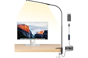 anyts Lampa biurkowa LED, 3 kolory, 10 poziomów jasności, przyjazna dla oczu lampa z zaciskiem (czarna)