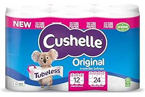 Cushelle Original Tubeless Twice as Long Toilet Tissue 12 equals 24 Regular Rolls