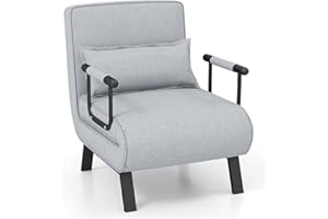 COSTWAY Folding Sofa Bed, 4-in-1 Convertible Single Sofa Chair Bed with 6-Position Adjustable Backrest and Pillow, Padded Seat Lounge Couch Guest Sleeper Recliner Armchair for Living Room (Light Grey)