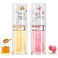 Leogony 2PCS Hydrating Jelly Cute Lip Glow Oil, Plumping Honey & Peach Lip Gloss, Moisturizing Fat Oils Lip Drip Set