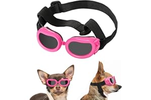 Lewondr Occhiali Cani, Occhiali da Sole Cani con Cinturini Regolabili, Imbotittura in Spugna Protezione Polvere, Anti Appanamento, Accessori Cani Domestici Occhiali per cani Taglia Piccola, Rosa