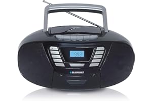 Blaupunkt B 120 BK tragbarer CD Player mit Bluetooth | Kassettenrekorder | Hörbuch Funktion | mit USB | kleines | Aux In | PLL UKW Radio | mit CD Spieler | Schwarz
