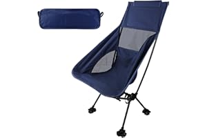 aiGear Folding Camping Chairs | Lightweight High Back Outdoors Chair | with Storage Bag & Load Anti Slip Foot Covers | for Outdoors Garden Hiking Fishing Picnic BBQ Beach Travel | Blue