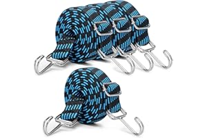 INCETUE 2M Long Bungee Cords with Hooks, 4 Pack Adjustable Flat Elasticity Rope Set, Large Heavy Duty Extra Strong Rubber Elastic Straps with Metal Buckle, for Bike Luggage Racks & Outdoor (Blue)