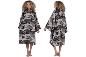 Brentfords Poncho Serviette à imprimé Camouflage pour Adulte, Grande Capuche, Bain, Natation, Surf, Plage, absorbante, Microfibre, séchage Rapide, Gris Anthracite