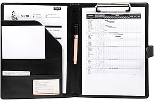 OFFIDIX Cuir PU Dossier Portfolio Presse-papiers A4 Dossier Portfolio Travail Rédaction Repli Presse-papiers Pliable Conférence Dossier Organisateur de stockage avec bloc-notes (Noir)