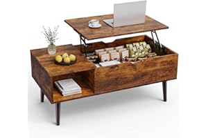 ‎SWEETCRISPY Sweetcrispy Couchtisch Höhenverstellbar, Tisch Wohnzimmertisch, offener und versteckter Stauraum Couchtisch, Sofatisch Beistelltisch, 100 x 50 cm Sofatisch aus Holz für Wohnzimmer, Braun