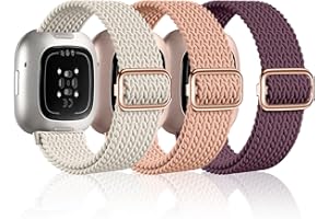 OFFCUP 3 Pièces Nylon Bracelet Compatible avec Fitbit Versa 3/4/Fitbit Sense/Sense 2, Boucle de Acier Inoxydable Réglable Bracelets de Remplacement pour Femme Homme
