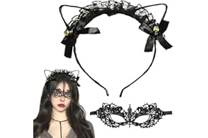 LERNOU Cat/Fox/Rabbit Ears Headbands, Girl'S Cute Anime Cosplay Hairhoop, Christmas Party Costume Accessories, Masquerade Ball Cat Feminine Lace Eye Mask Accessories.